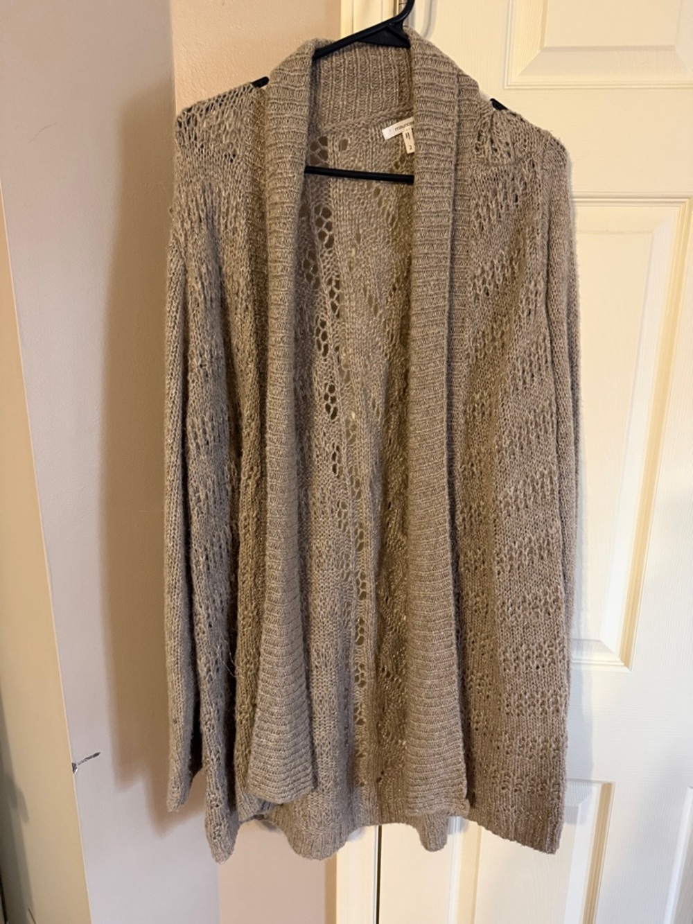 Open-Front Gray/brown Crochet Knit Women's Sweater Cardigan